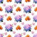 Seamless pattern Sakura, hydrangea and maple leaves